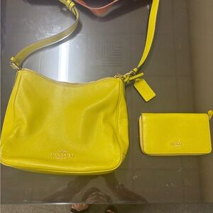 Coach Vibrant Yellow Leather Shoulder Bag and Wallet